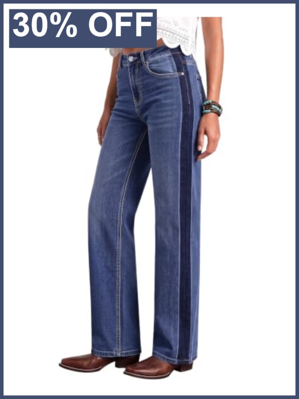 High Waisted Straight Leg Jeans Tuxedo Stripe Denim Pants